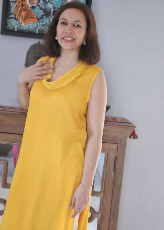 Yellow cowl neck long kurta - samasta.in #