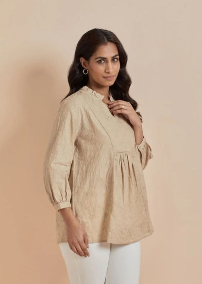 SS 2226 Beige Embroidered Round neck Top