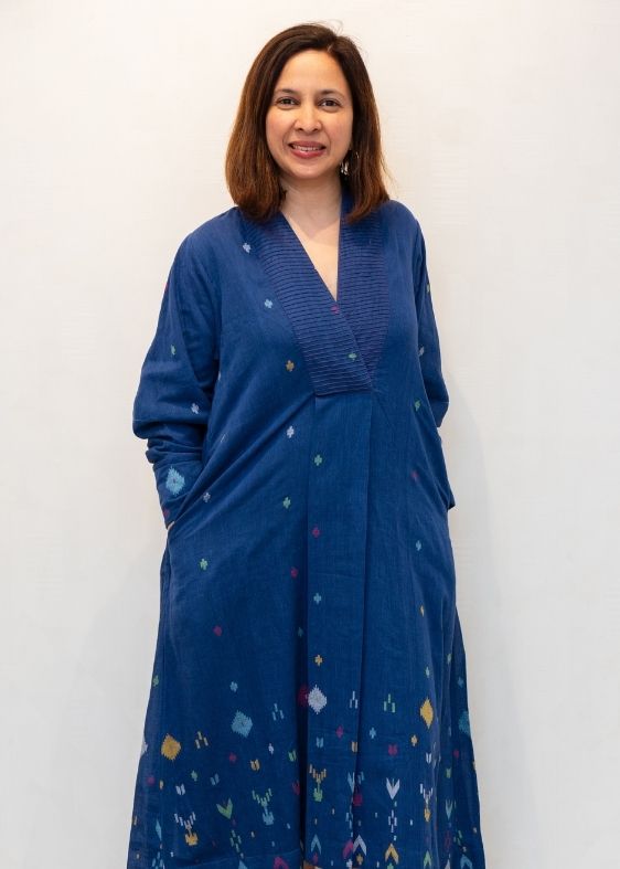 Blue Jamdani Collar Neck Dress