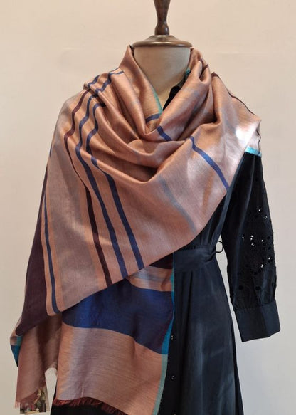 Rust with brown lines Silk Cotton Stole