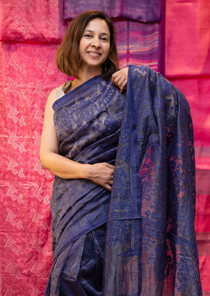 Navy Nargis Banarasi Cutwork Saree