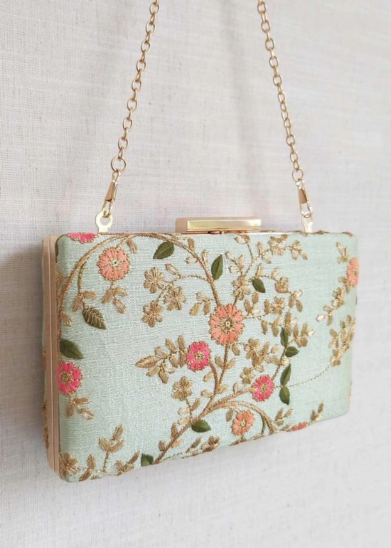 Floral Creeper Box Clutch - Mint -AM-BC-0820-0005