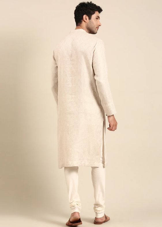 Beige Linen Embroidery Designer Kurta
