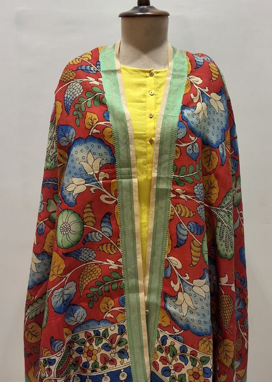 Red Floral Kalamkari Dupatta