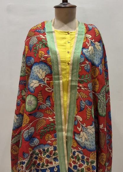 Red Floral Kalamkari Dupatta