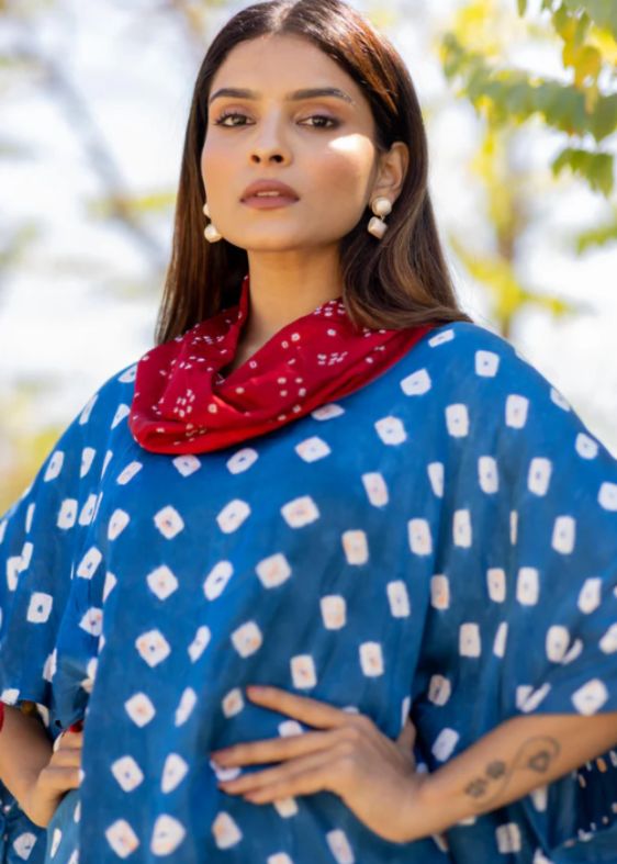 Blue overlap Cowl Top
