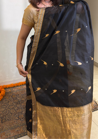Black Bird Silk Chanderi Saree