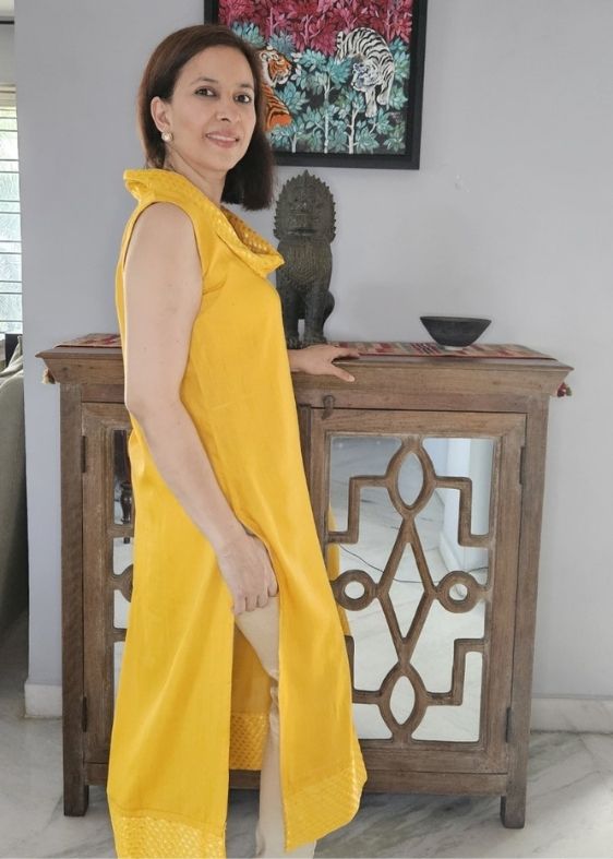 Yellow cowl neck long kurta - samasta.in #