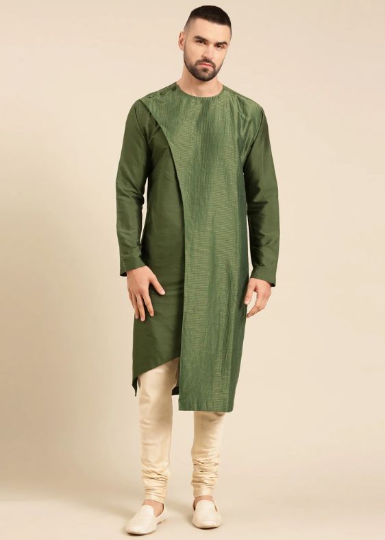 Green Silk Chanderi Kota Kurta