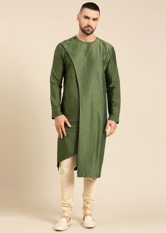 Green Silk Chanderi Kota Kurta