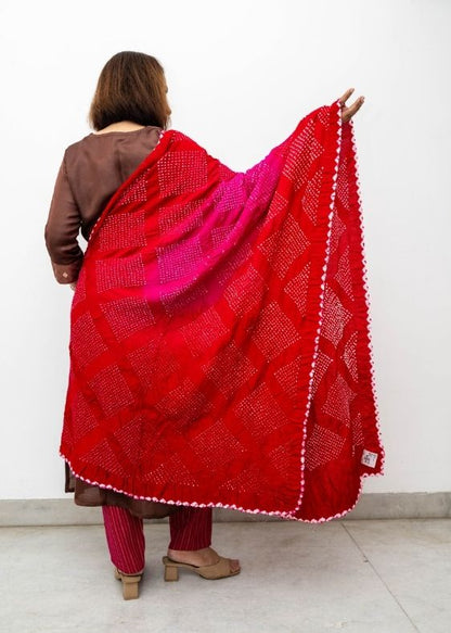 Red Silk Bandhini Dupatta