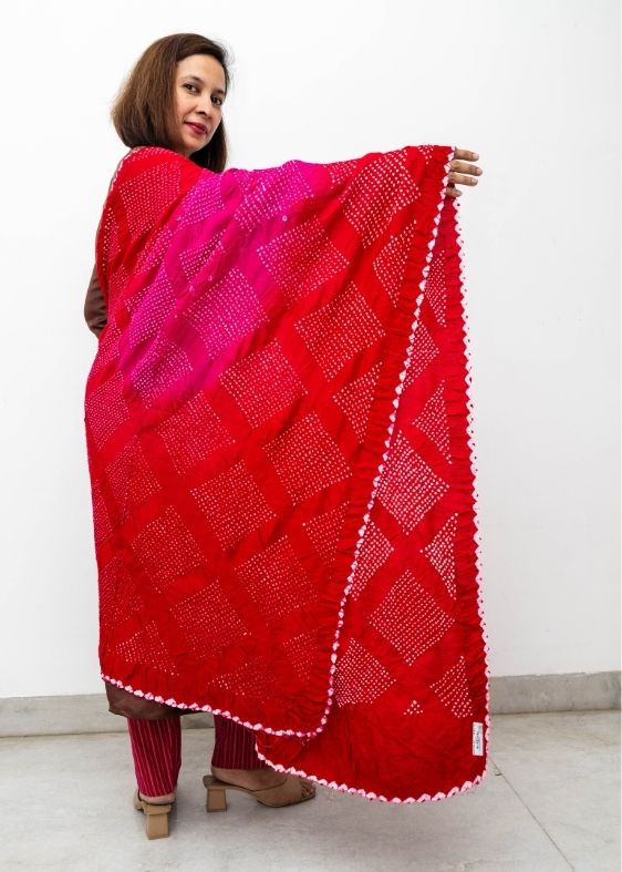 Red Silk Bandhini Dupatta