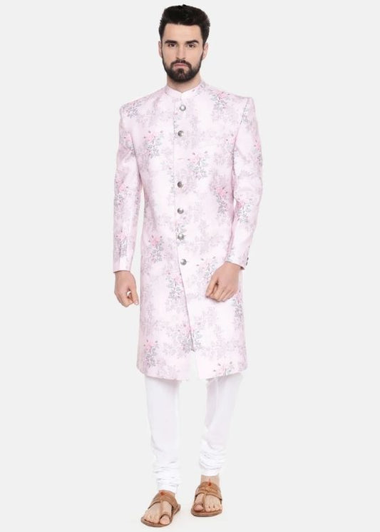 Pink Printed Linen Sherwani - MMSHR040