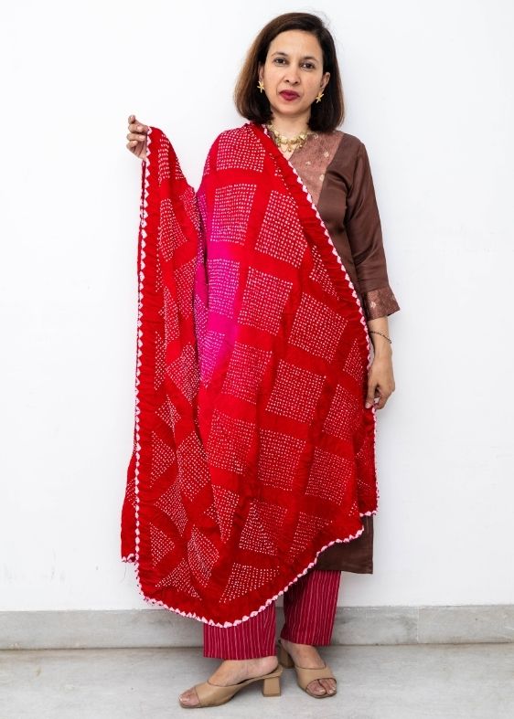Red Silk Bandhini Dupatta