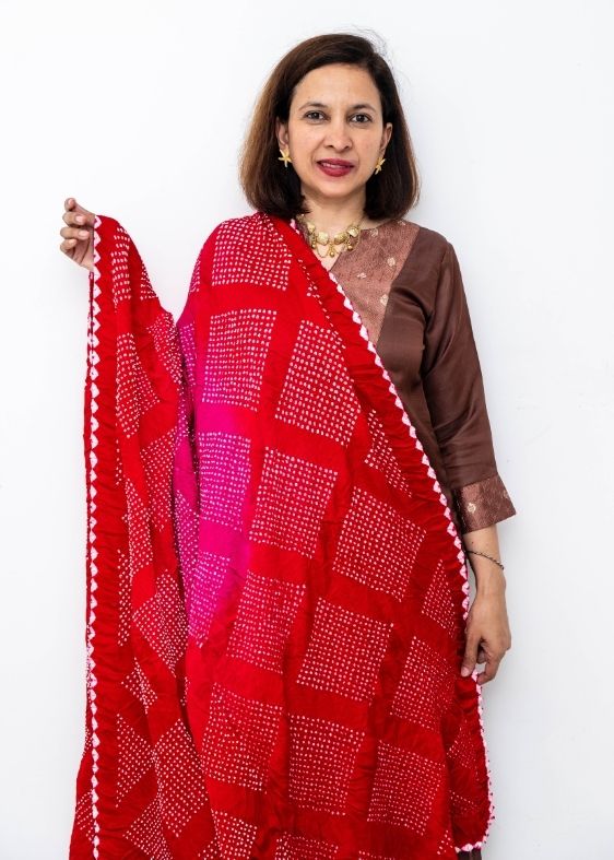 Red Silk Bandhini Dupatta