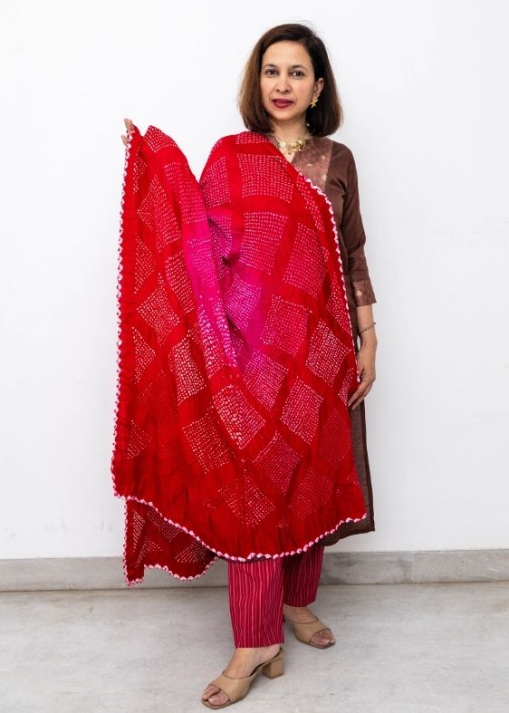 Red Silk Bandhini Dupatta