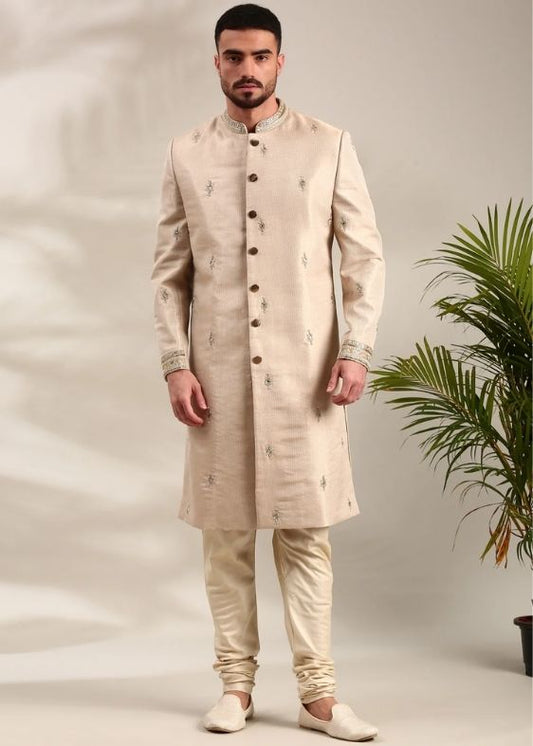Gold Chanderi Sherwani Set - MMSHR051