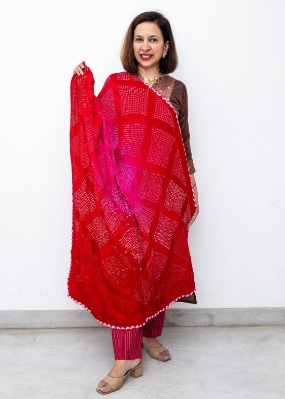 Red Silk Bandhini Dupatta