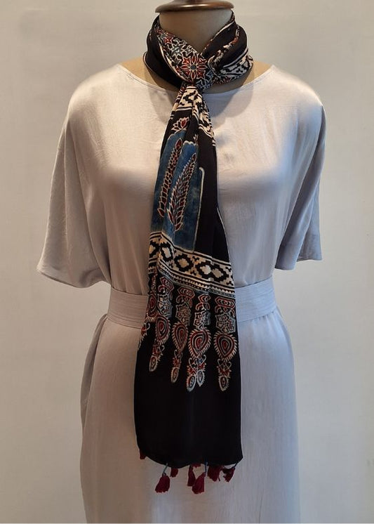 Blue Ajrakh Print Modal Silk Stole
