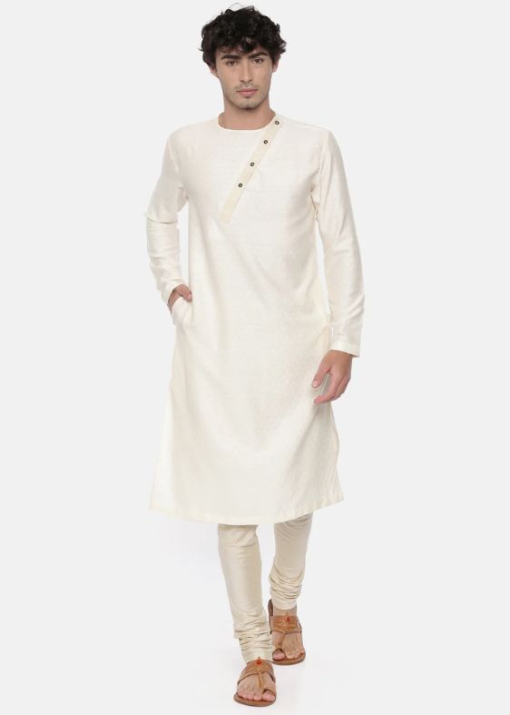 Cream cotton Jaquard Kurta Set