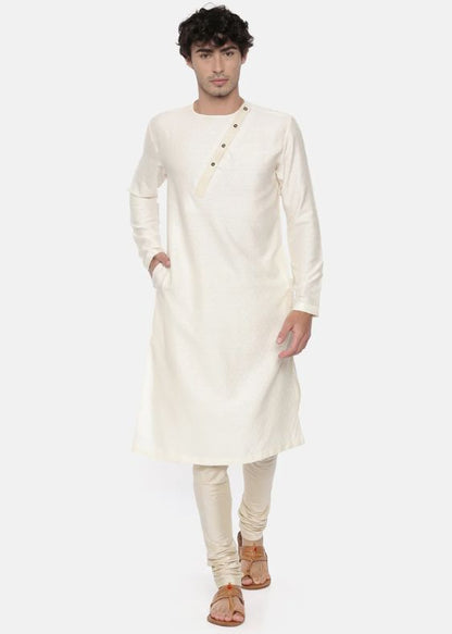 Cream cotton Jaquard Kurta Set