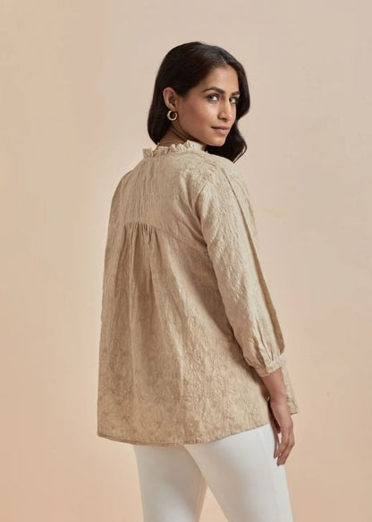 SS 2226 Beige Embroidered Round neck Top