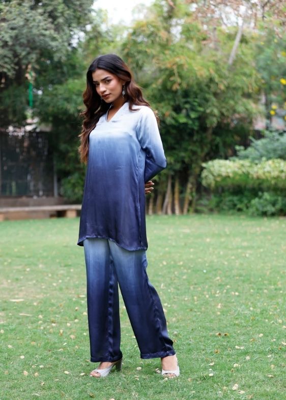 Blue Bamber Satin Ombre Co-ord set