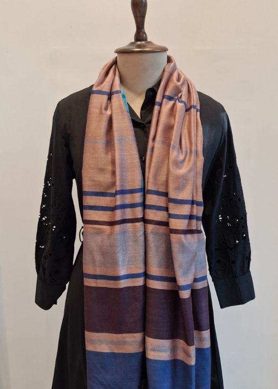 Rust with brown lines Silk Cotton Stole