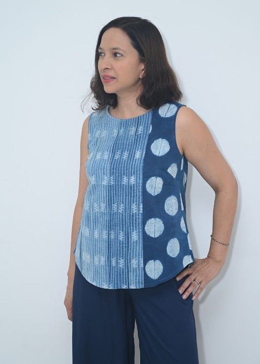 Blue Polka Shibori Cotton Top