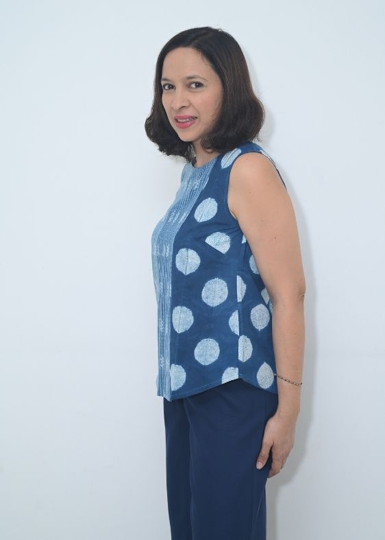 Blue Polka Shibori Cotton Top