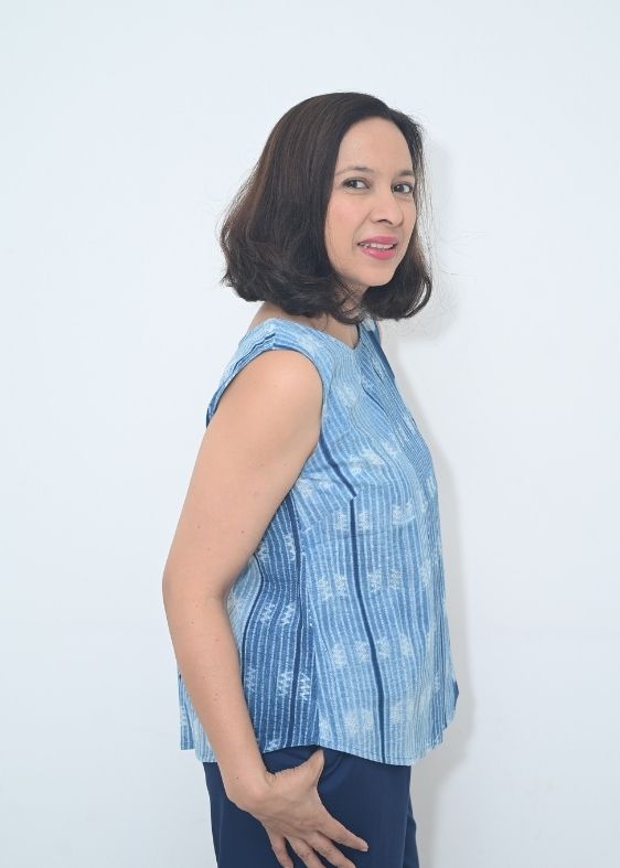 Blue Polka Shibori Cotton Top