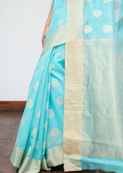 Blue Silk Cotton Chanderi All Over Buta Saree