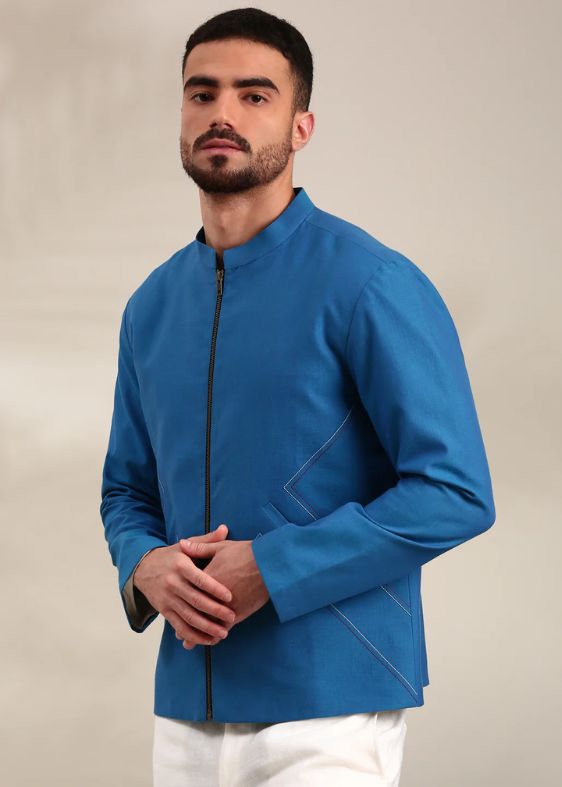 Blue Cotton Bomber Jacket