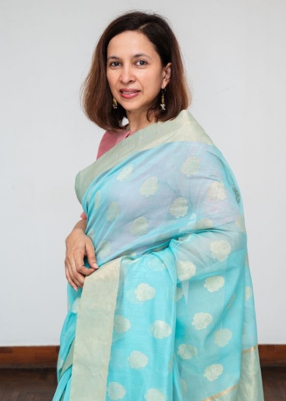 Blue Silk Cotton Chanderi All Over Buta Saree
