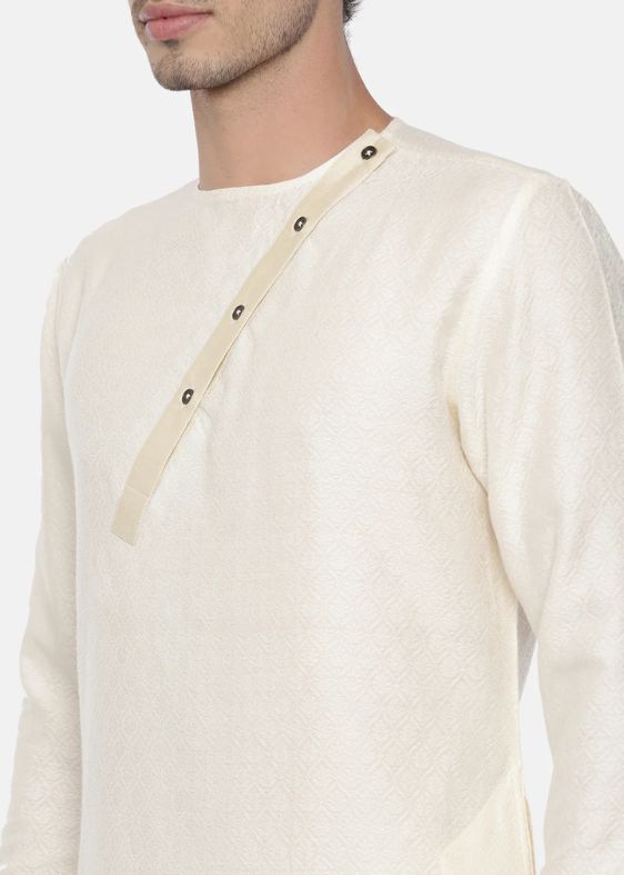 Cream cotton Jaquard Kurta Set