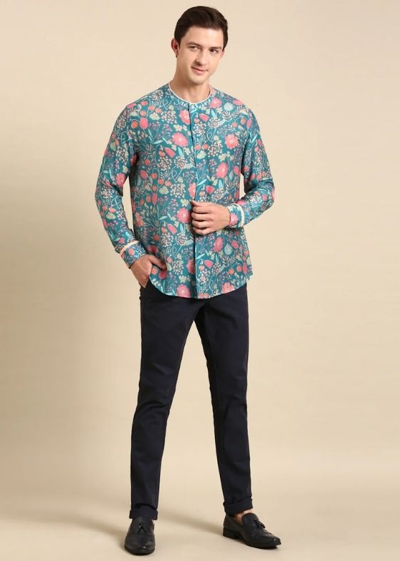 Turquoise Blue Muslin Shirt - MM0844