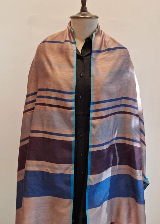 Rust with brown lines Silk Cotton Stole