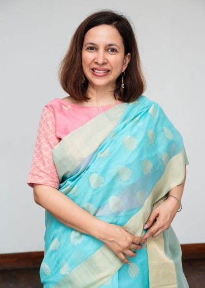 Blue Silk Cotton Chanderi All Over Buta Saree