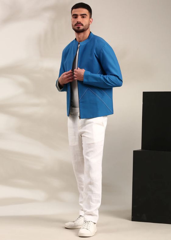 Blue Cotton Bomber Jacket