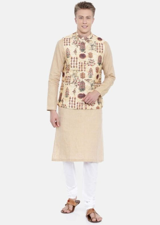 Chanderi Yellow Printed Jacket - MMWC0148