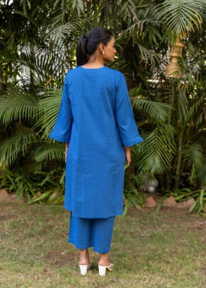Cotton kantha co-ord set-Royal Blue