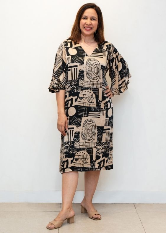 Beige and Black Printed Dress