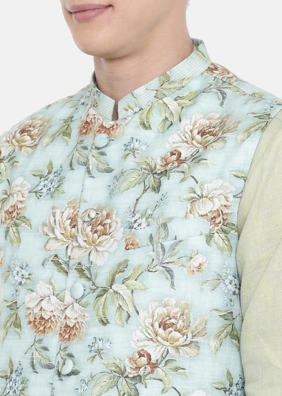 Linen Green Printed Jacke - MMWC0155