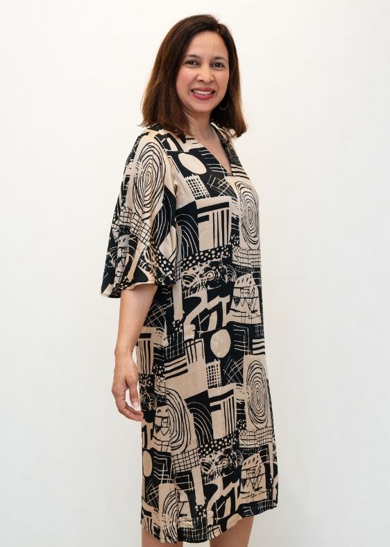 Beige and Black Printed Dress