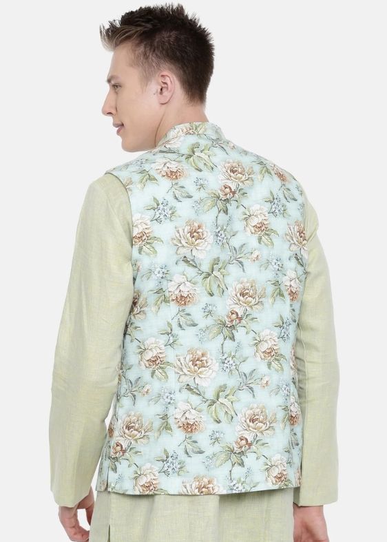 Linen Green Printed Jacke - MMWC0155