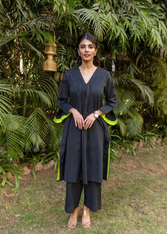 Cotton kantha co-ord set- Black