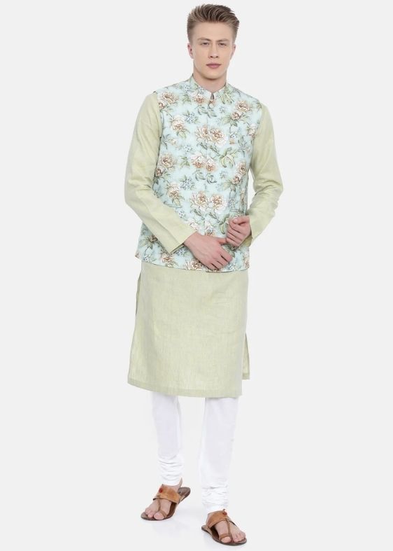 Linen Green Printed Jacke - MMWC0155