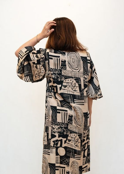 Beige and Black Printed Dress