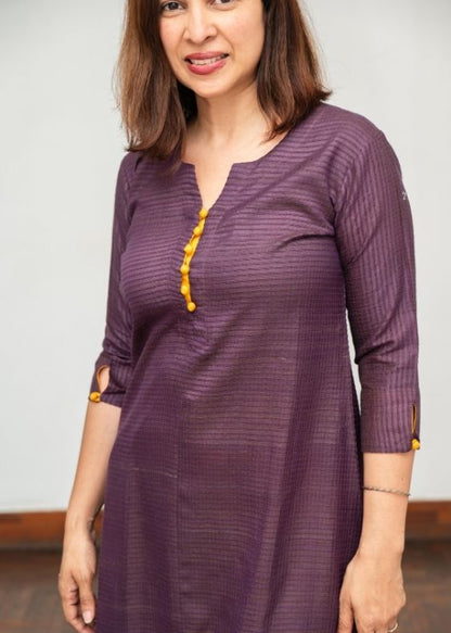 Violet Tussar Cotton Long Kurta