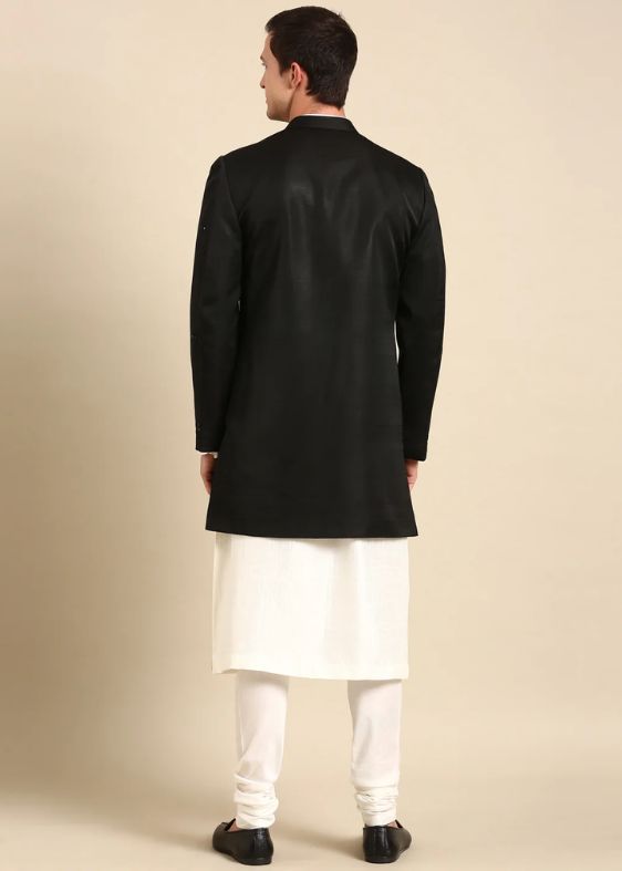 Black Mirror Embroidery Crush Silk Long Open Jacket
